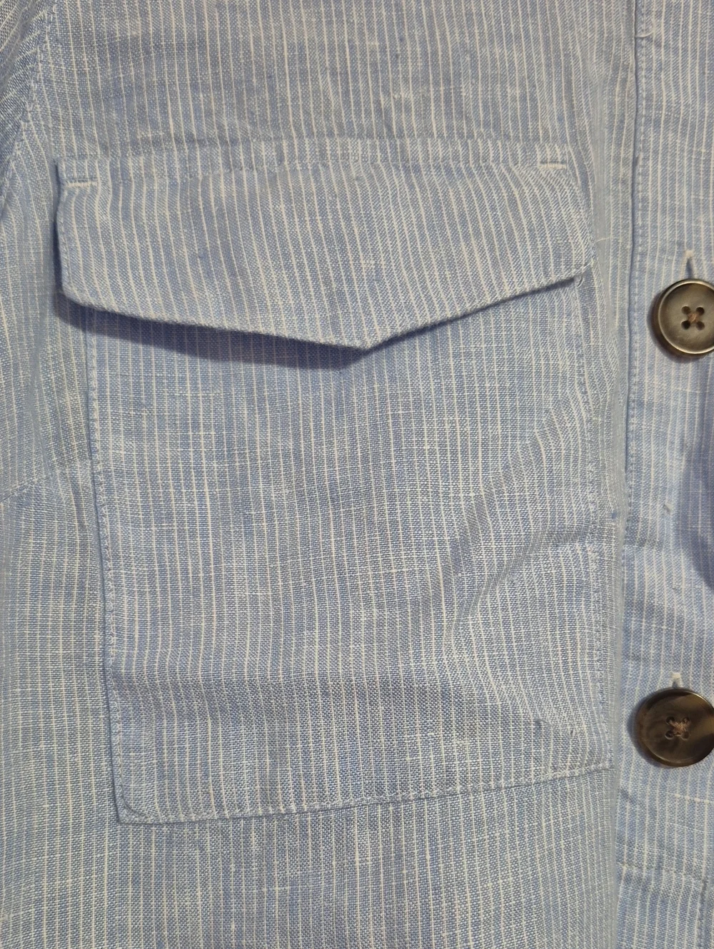 PURE JILL Light Blue and White Linen Button-Front Shirt Dress - Picture 4 of 10